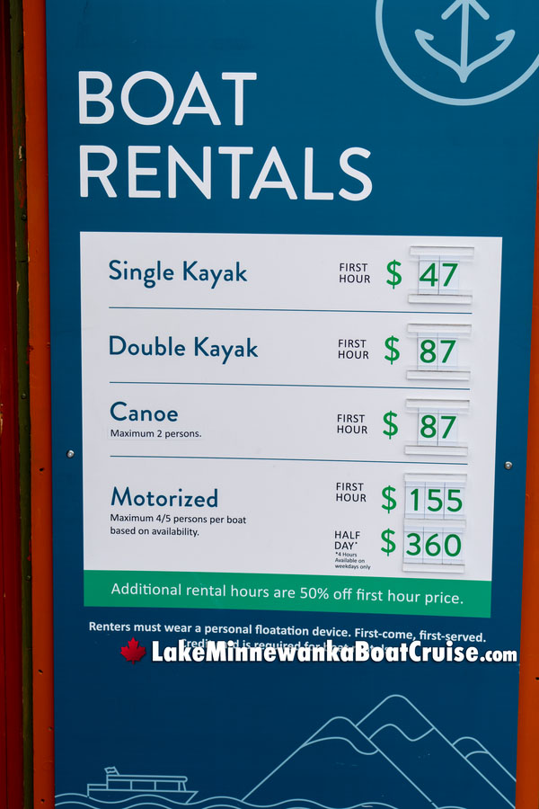 Kayak, Canoe and Motorized Boat Rental Fees at Lake Minnewanka